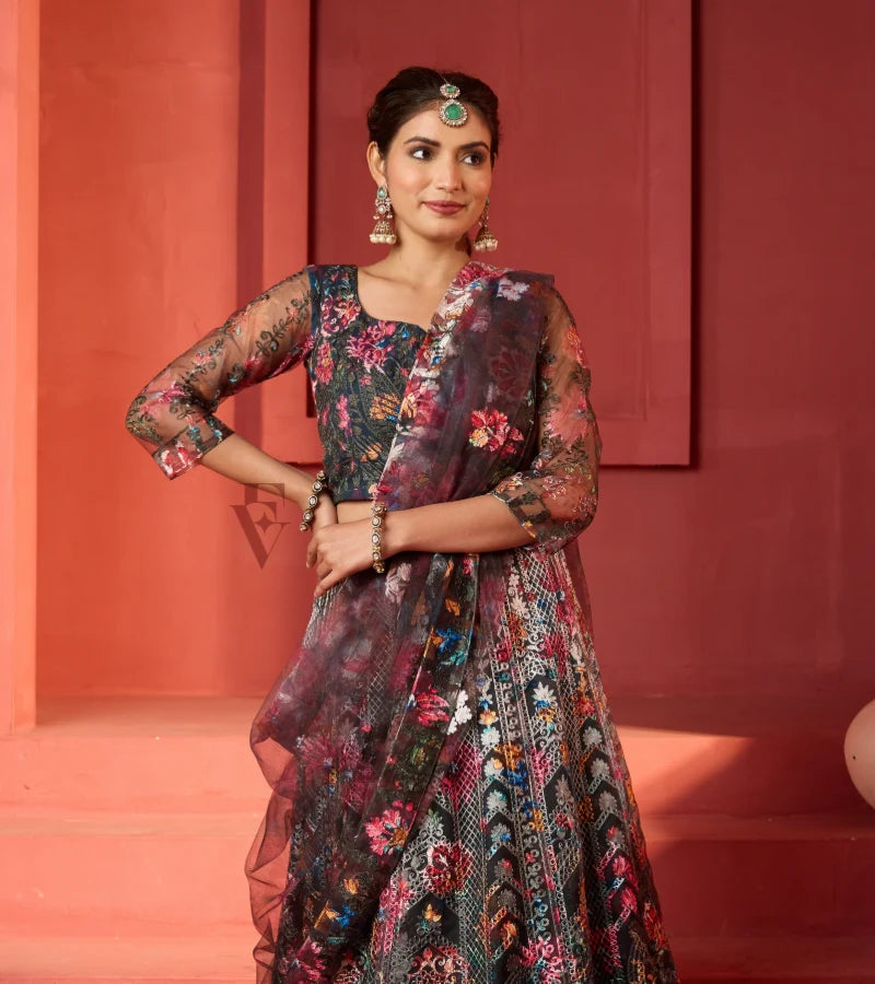 moss green and peacock blue lehenga