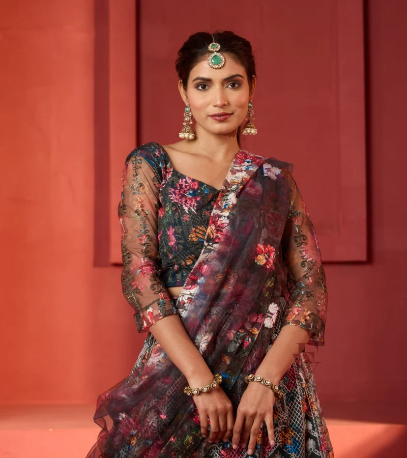 moss green and peacock blue lehenga