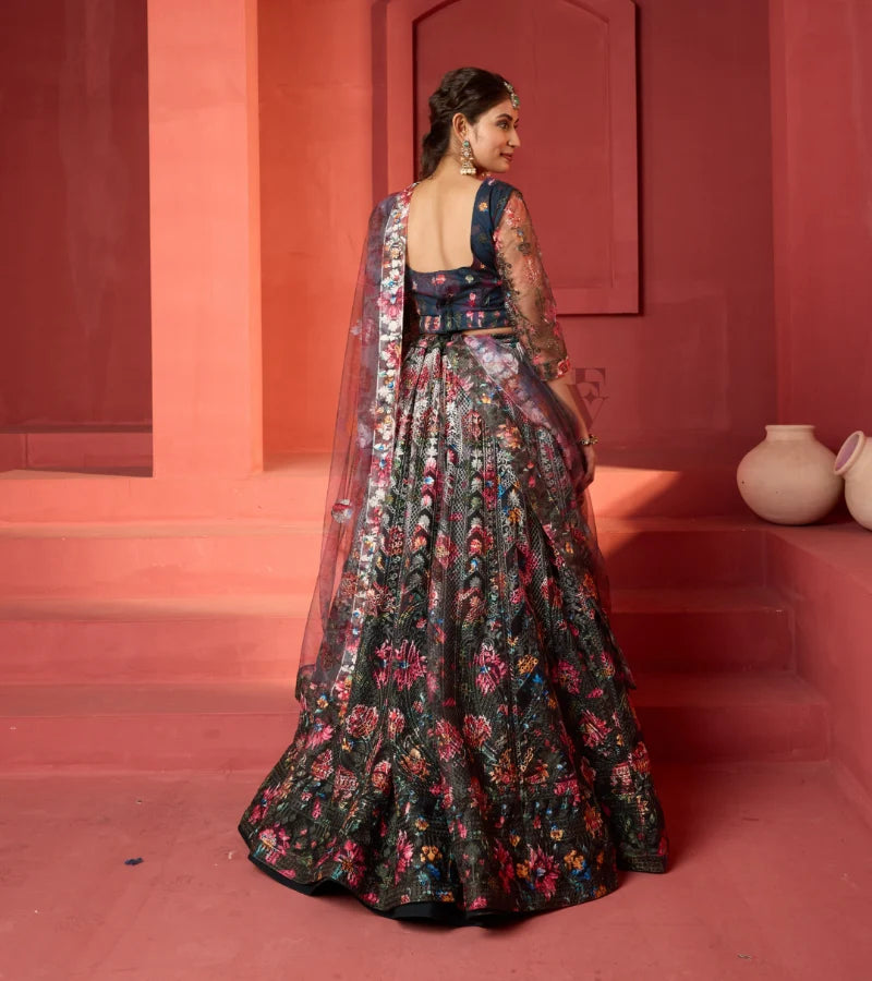 moss green and peacock blue lehenga