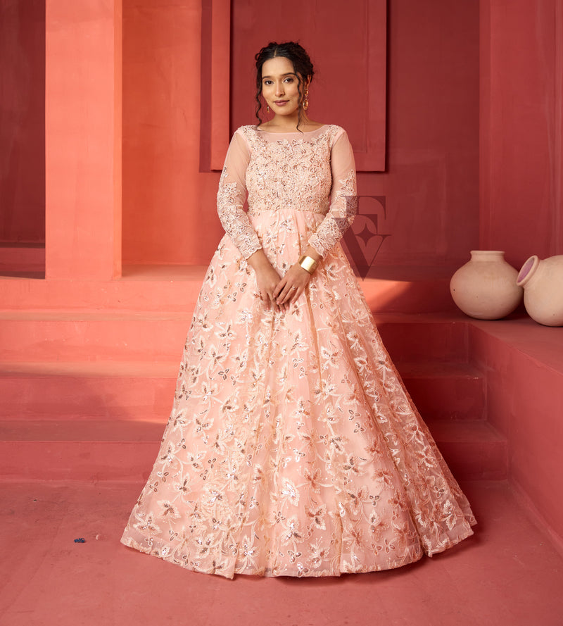 Peach-flared Gown