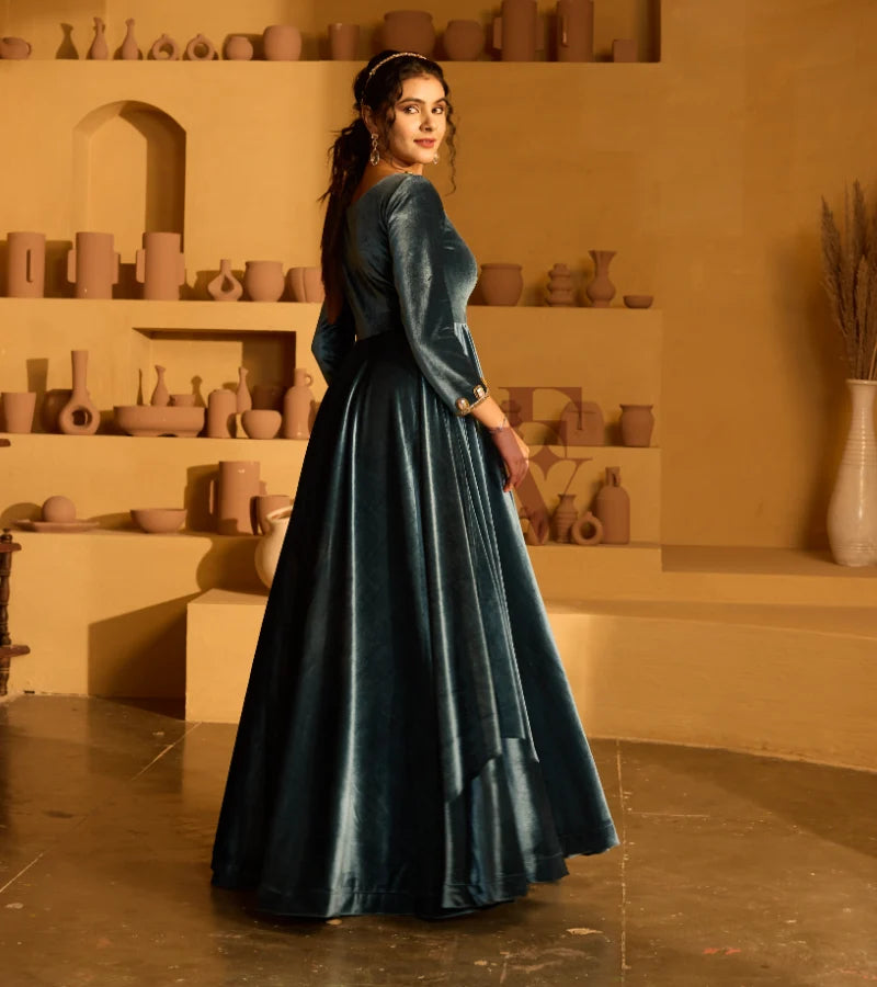 Designed in a deep peacock blue