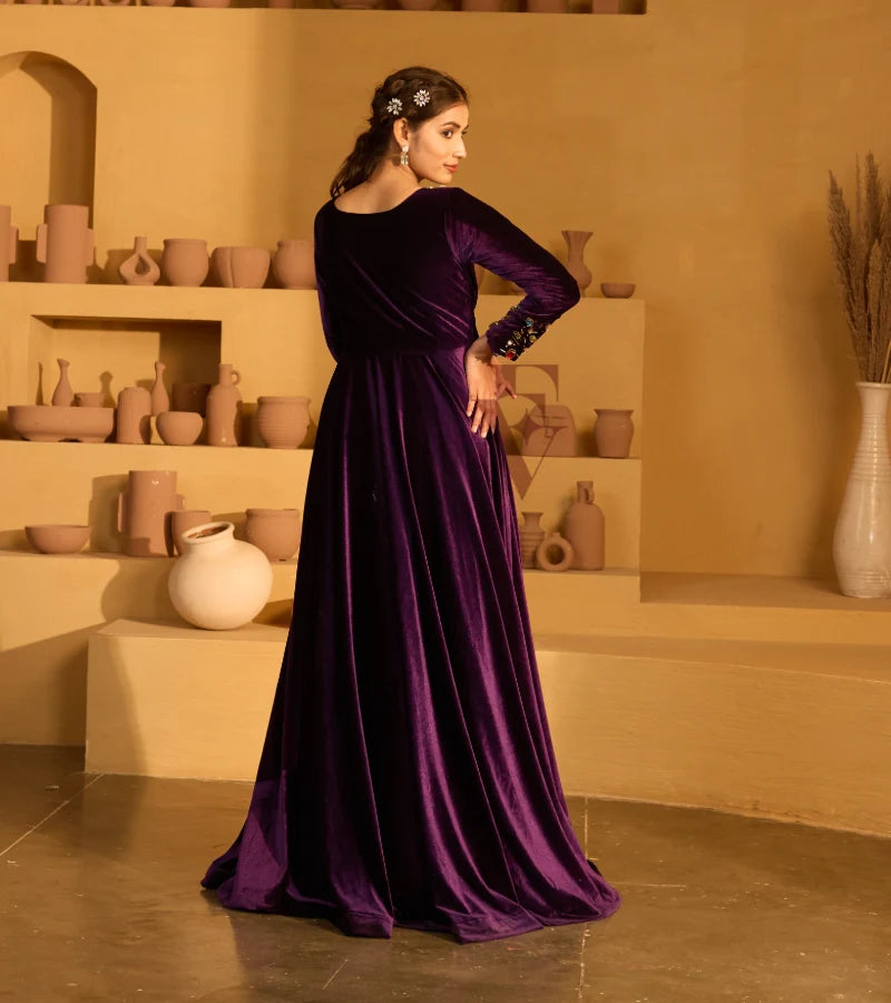A deep violet velvet gown