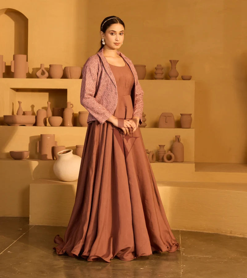 An onion pink Roma silk gown