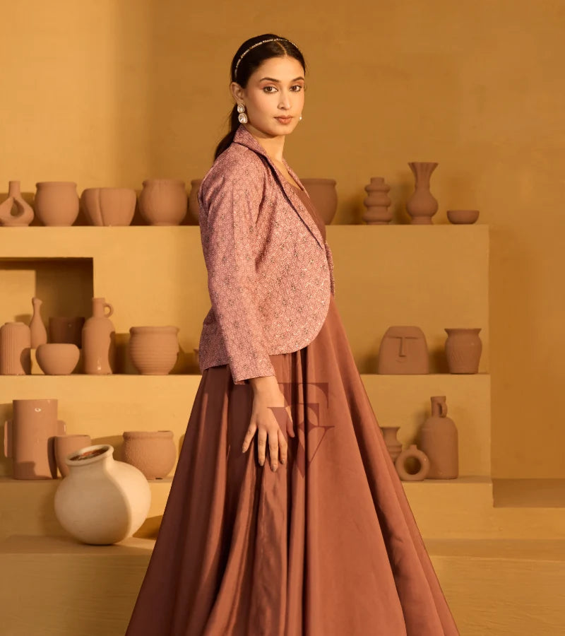 An onion pink Roma silk gown