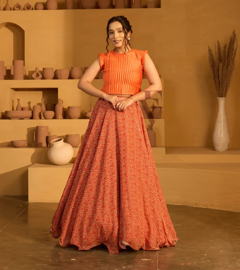 Orange Flared Circle Skirt