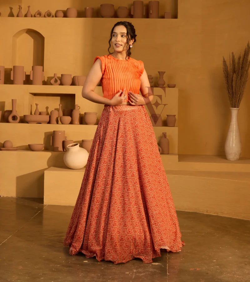 Orange Flared Circle Skirt