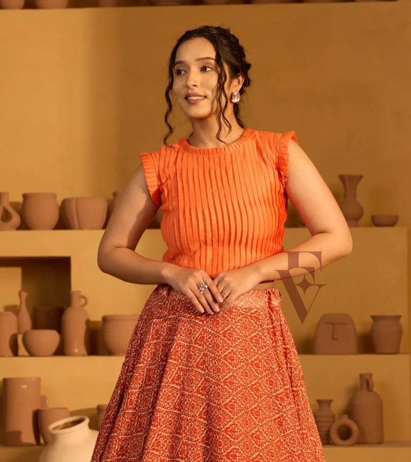 Orange Flared Circle Skirt