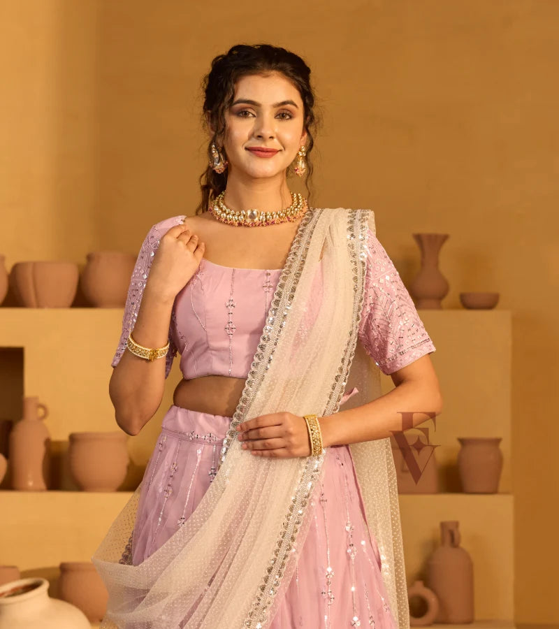 Lavender lehenga elegant look