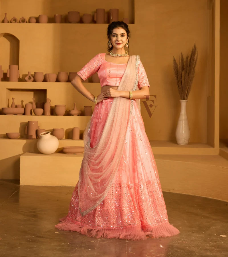 The deep peach lehenga