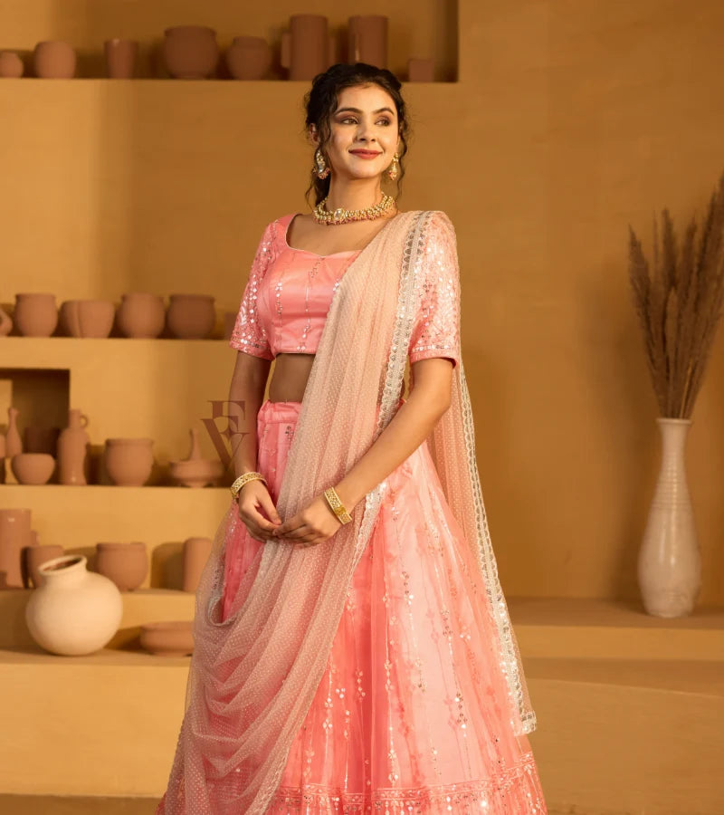 The deep peach lehenga