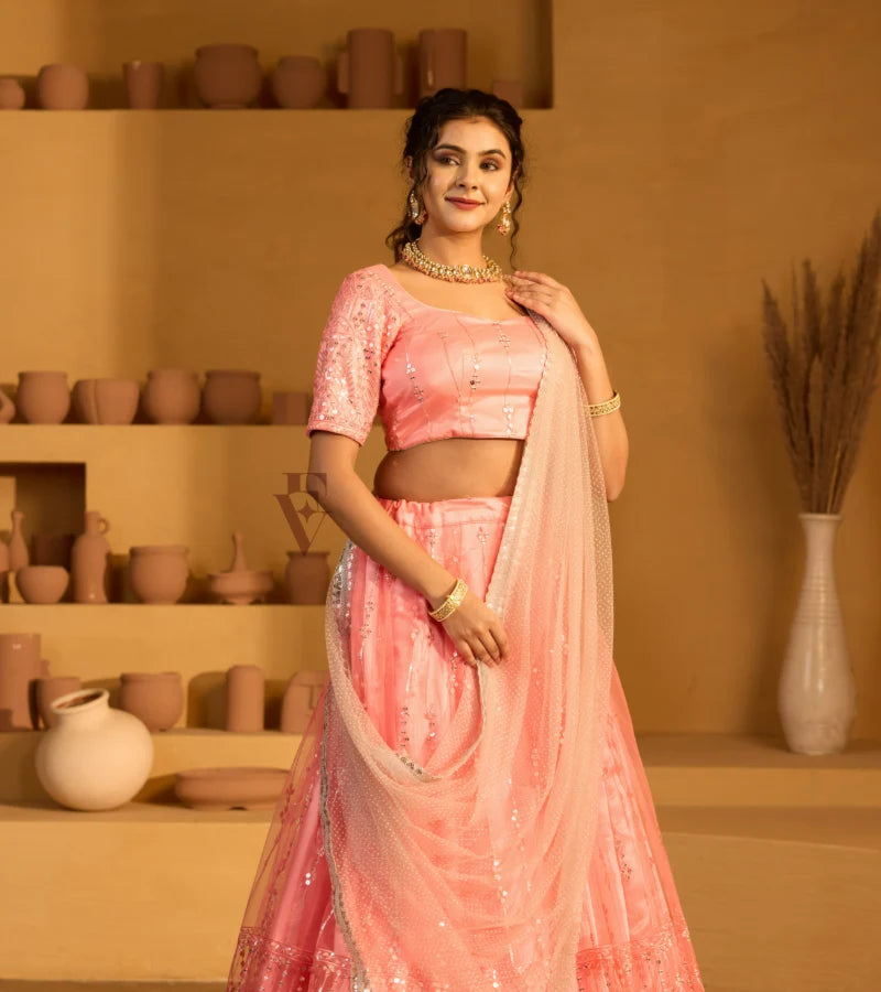 The deep peach lehenga