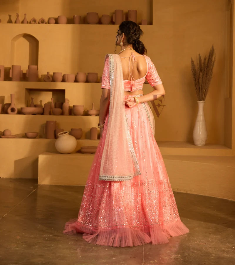 The deep peach lehenga