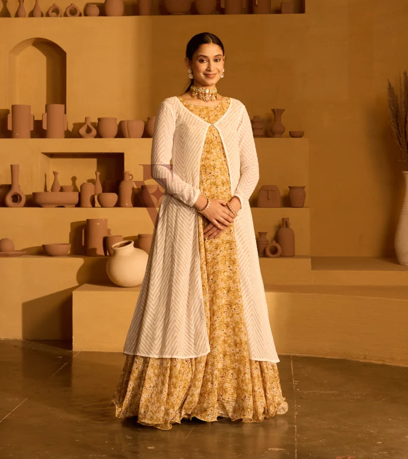 A yellow georgette gown