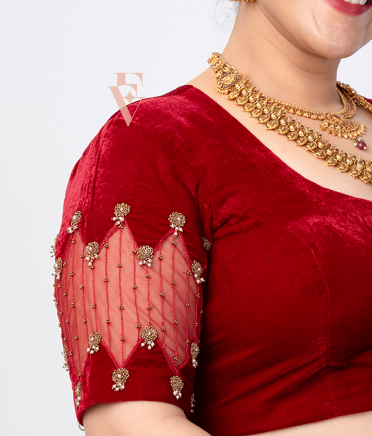 A maroon blouse