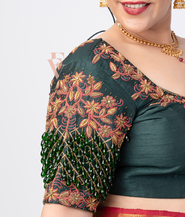 Dark Green Raw Silk Blouse