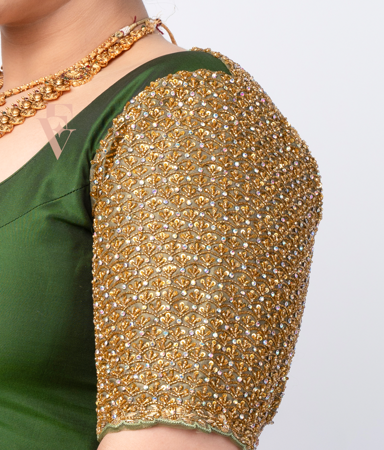 Green Silk Cotton and Tissue Blend Blouse