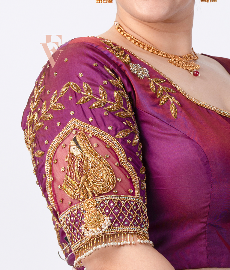 Deep Purple Silk Cotton with Net Blouse