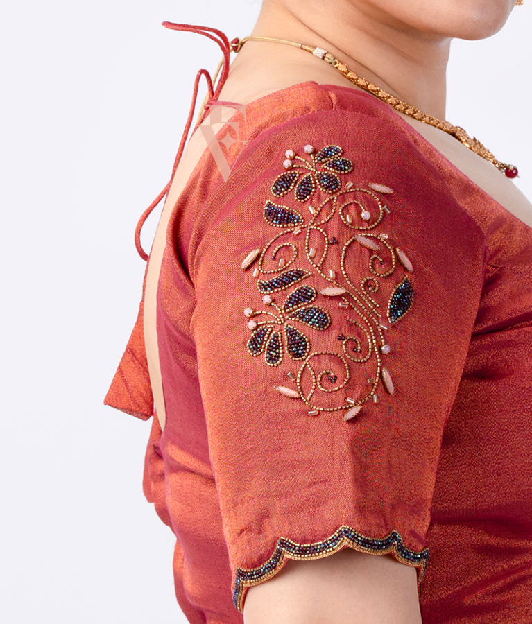 magenta tissue silk blouse designed in a princess-cut style